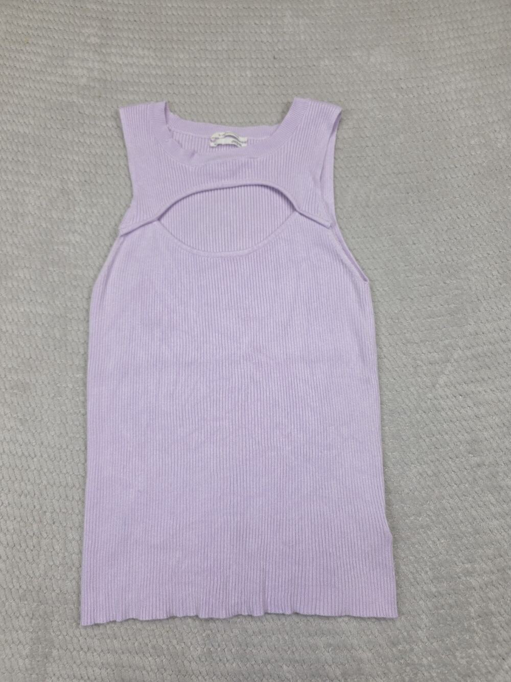 Anthropologie Shirt Womens Medium Cut Out Sleeveless Top Ribbed Purple